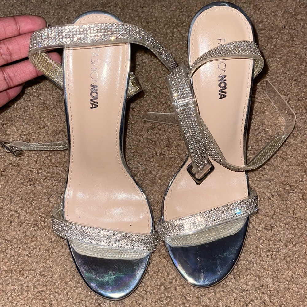 Fashionnova silver heels with box size 8